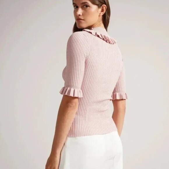 Ted Baker Women's Fitted Top Frill Neck Detail in Pink, Katella Size 1/US 4 New - Picture 4 of 12